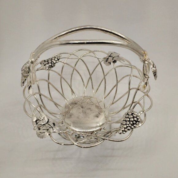 Godinger Silver Art Grape Leaf Swing Handle Silver Plate Basket - TARNISHED - Picture 2 of 10